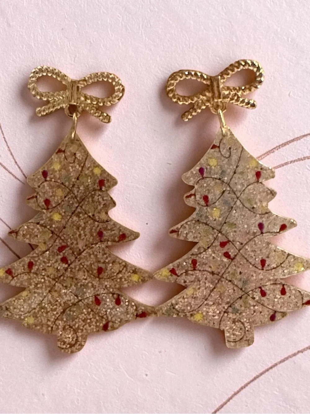 Gold-tone Glitter Christmas Tree Drop Earrings